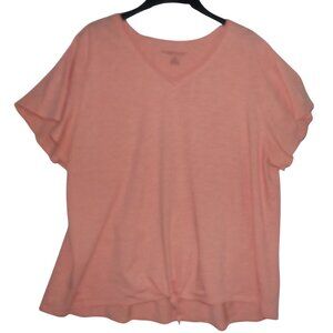 The Sweatshirt Project T-shirt Womens 3X Coral Peach Tie Front short sleeve v-ne